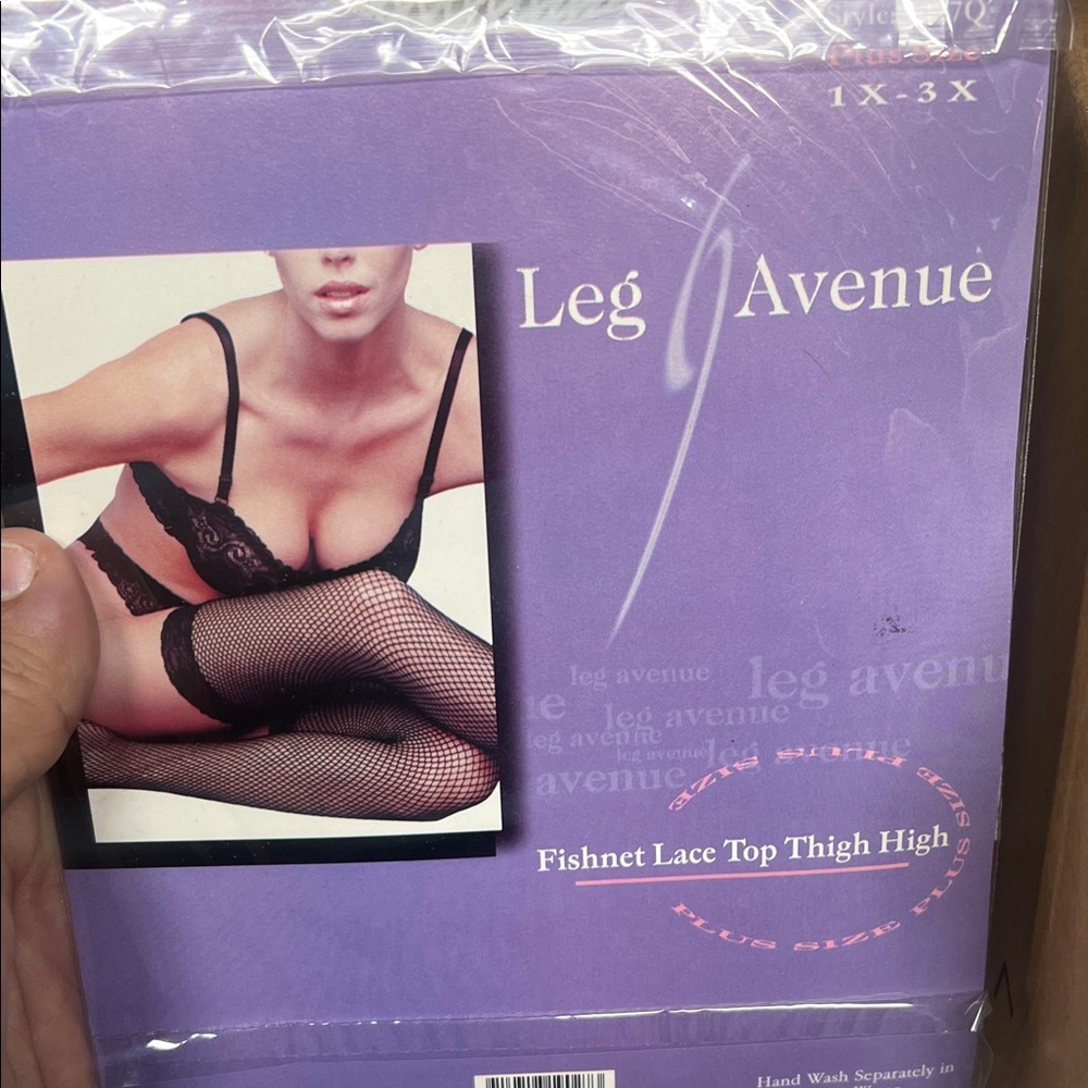 Leg Avenue Black Fishnet Thigh Highs with Lace Top